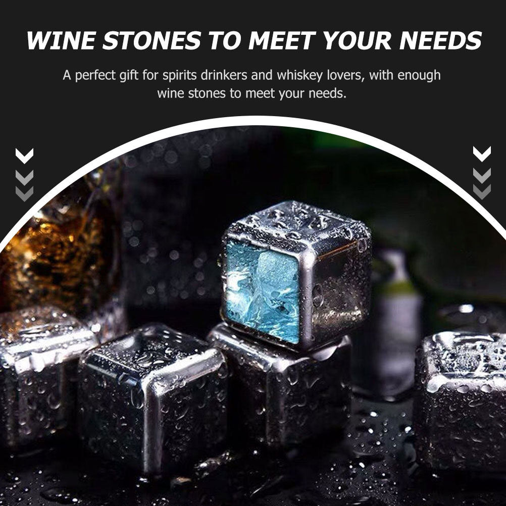Whiskey Stone Set - 6Pcs Stainless Steel Wine Ice Stones