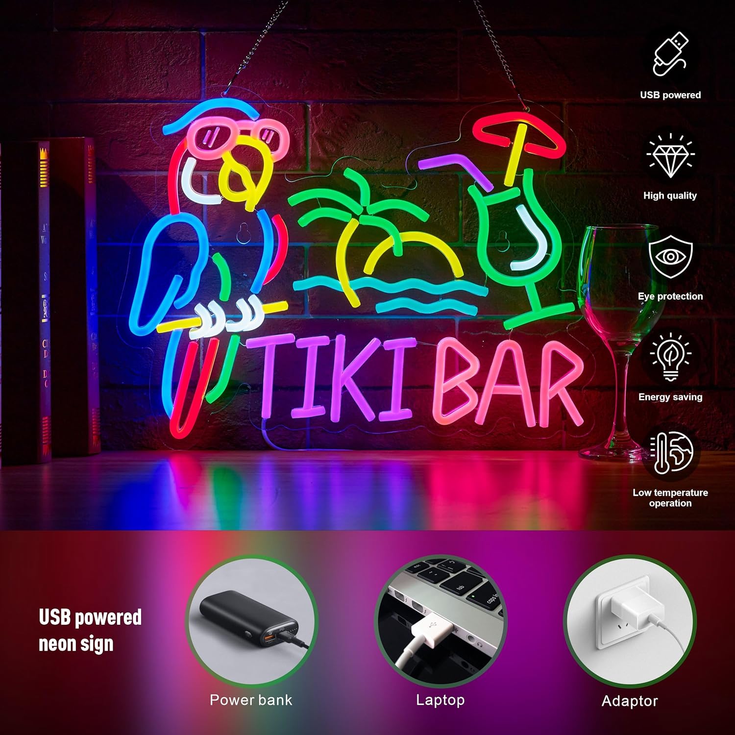 Tiki Bar Parrot Palm Tree Neon – Beer & Wine Grab Bewertung und Preis